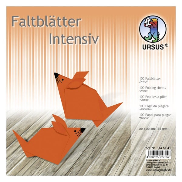 URSUS Falten Faltblätter Uni intensiv, Plakatkarton, 65 g/m², 20 x 20 cm, orange