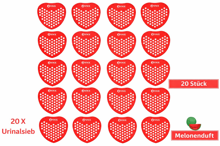 Zwanzig Urinaleinsätze in Herzform mit Melone Duft
