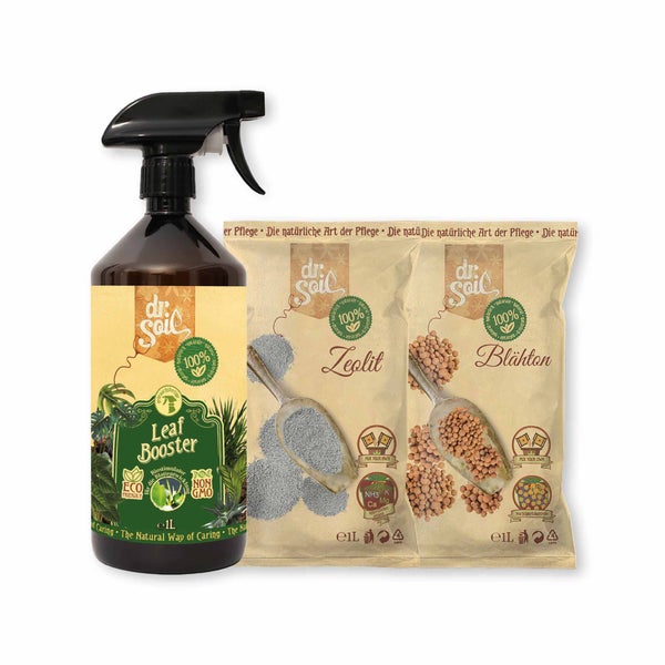 Dr.Soil Pflanzenpflegepaket für die Pflege von Topfpflanzen mit Blähton zur Drainage, Zeolith zur Reinigung der Topferde und Biostimulator-Spray zur Blattregeneration