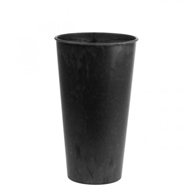 Hoher Blumentopf aus Kunststoff in Schwarz.
