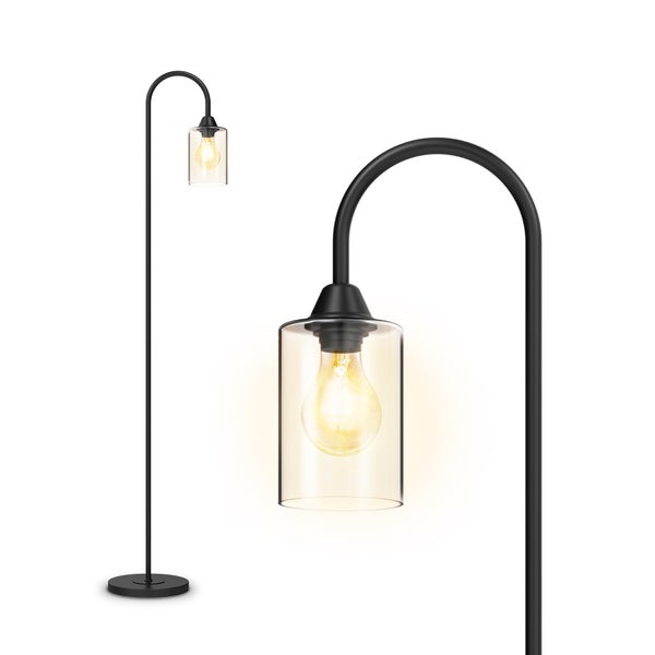 EMKE Stehlampe E27, Vintage Minimalistische, Metall, 160x25 cm, mit Fußschalter, für Wohnzimmer, Arbeitszimmer, Eisen, Schwarze (ohne Glühbirne)