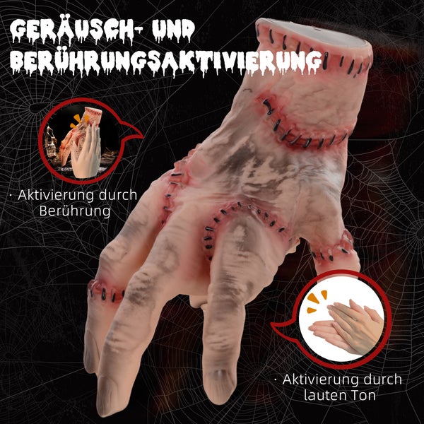 HOMCOM 21cm Halloween Dekoration Realistisches Narbes Händchen mit Aktion-und Soundfunktion, Gruselrequisiten Dekorationen, Horror-Requisiten Geeignet für Halloween und Cosplay