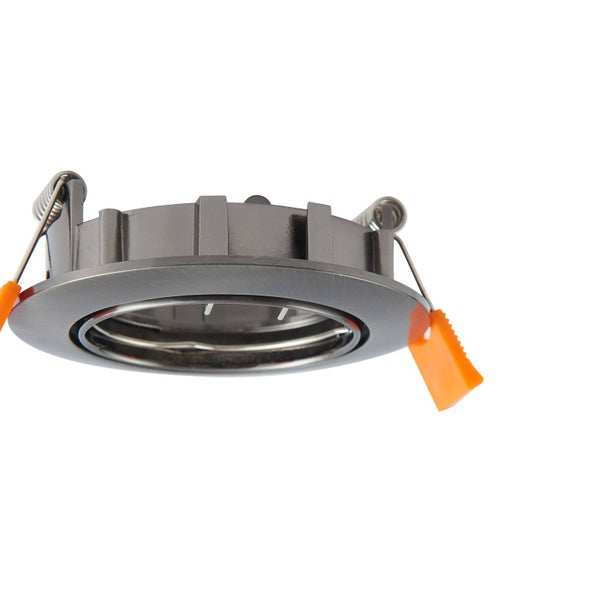 Einbaustrahler-Rahmen aus Metall in runder Form mit Klemmfedern zur Deckenmontage.