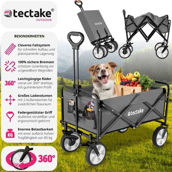 Bollerwagen tectake Leon inklusive Tragetasche, Belastbarkeit 80 kg faltbar grau