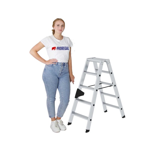 PROREGAL Stufen-Stehleiter Beidseitig Begehbar 2 x 5 Stufen