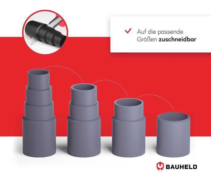 Bauheld Adapterset für Staubsauger mit Zuschneidehinweis