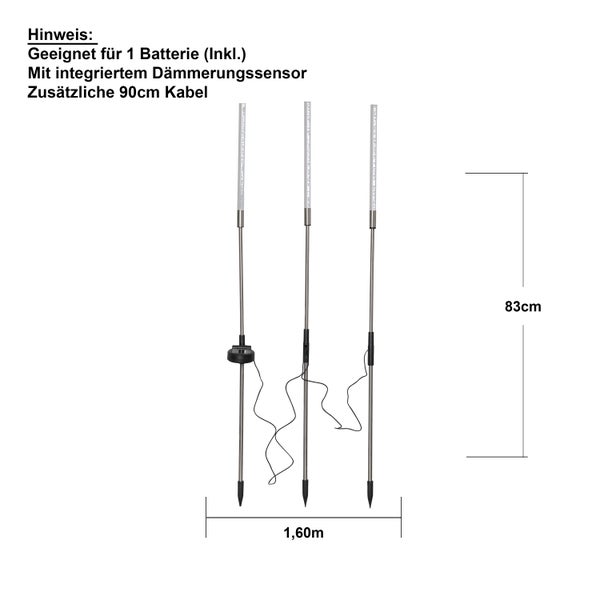 LED Solarspieße ,Bubbly 3-Pin' mit buntem Licht, 3 Stück, Solardeko, Lichtsensor, H 83cm