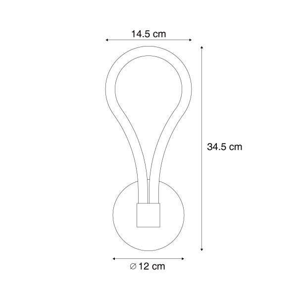 Abmessungen der Wandleuchte: 14,5 cm breit, 34,5 cm hoch, Durchmesser der Wandhalterung 12 cm