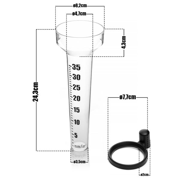 Regenmesser aus Kunststoff mit Halterung zur Niederschlagsmessung