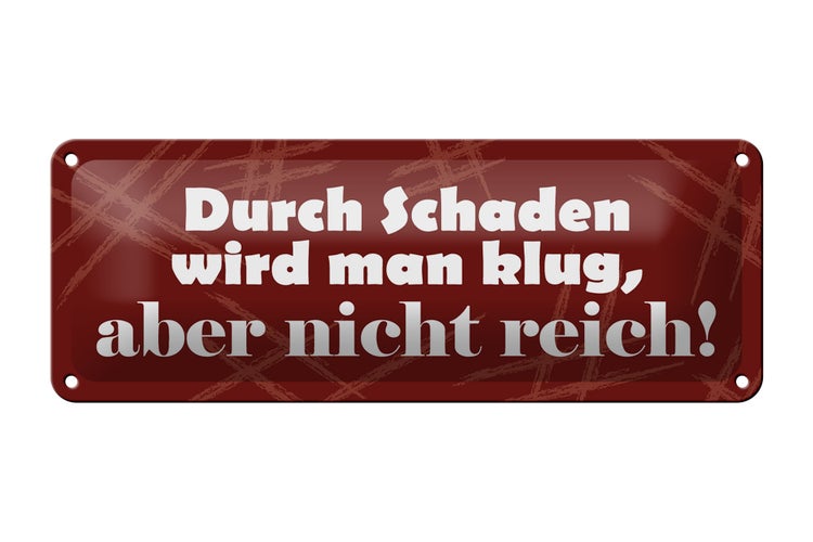 Blechschild Spruch 27x10cm Durch Schaden wird man klug Dekoration