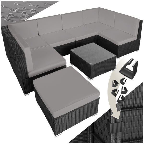 Rattan Lounge tectake Venedig mit Sicherheitsglasplatte für 6 bis 7 Personen schwarz/grau