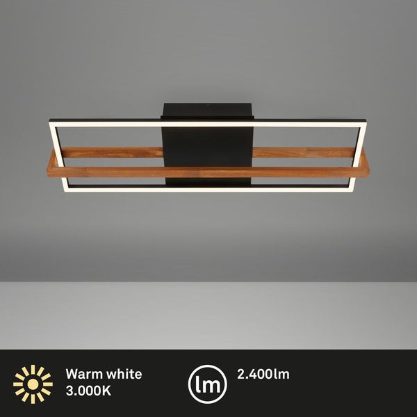 LED ceiling light, black, with wood, LED/22W