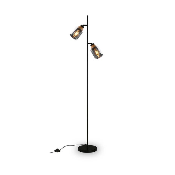 Floor light, with wood, smoked glass, 2xE27/max.10