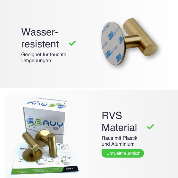EAVY Handtuchhaken Edelstahl Gold Selbstklebend 2er Pack