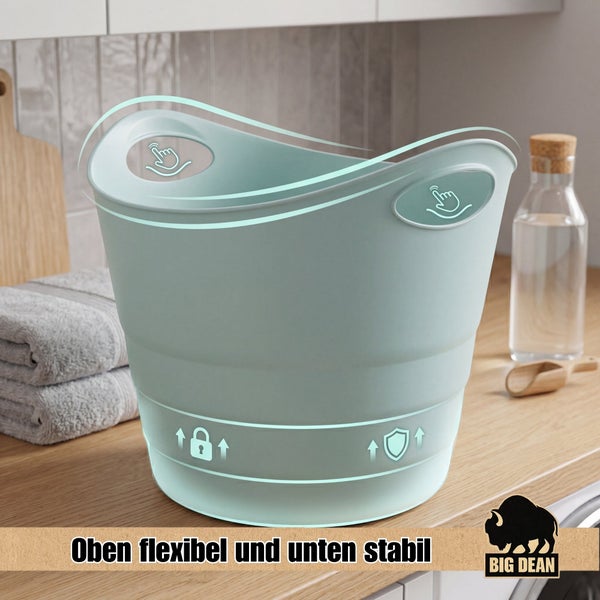 Faltbarer Eimer von Big Dean mit flexiblen Griffen oben und stabiler Basis für den Haushalt.