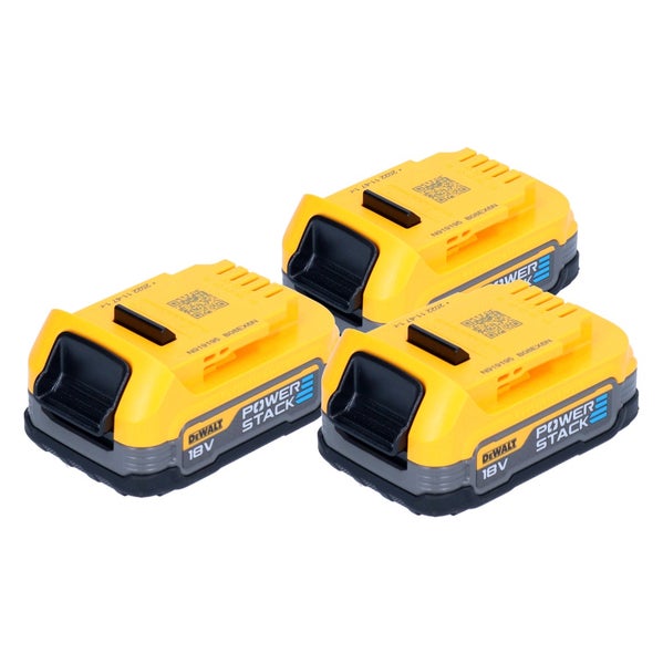Drei DeWalt PowerStack 18 Volt Akkus