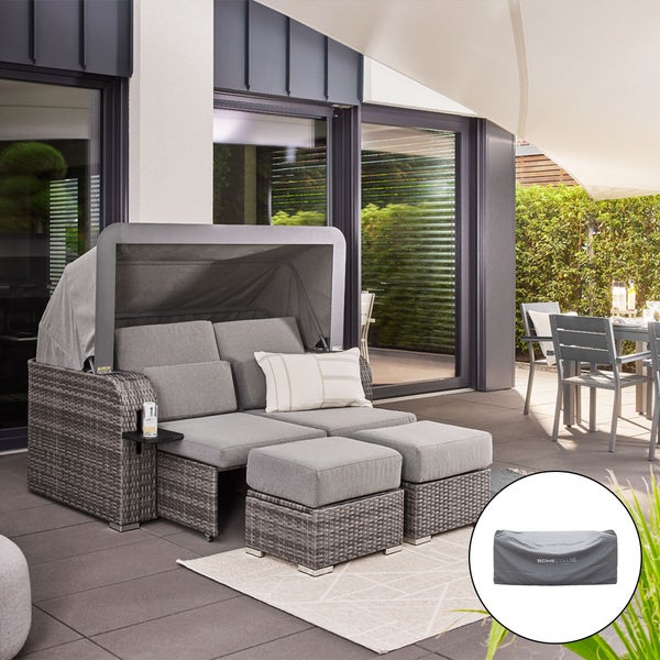 Home Deluxe - Strandkorb HOLBY inkl. Abdeckung - 160 x 69 x189 cm - per Gasdruckfeder herausfahrende Sitzplätze I Gartenliege Louneginsel Volllieger