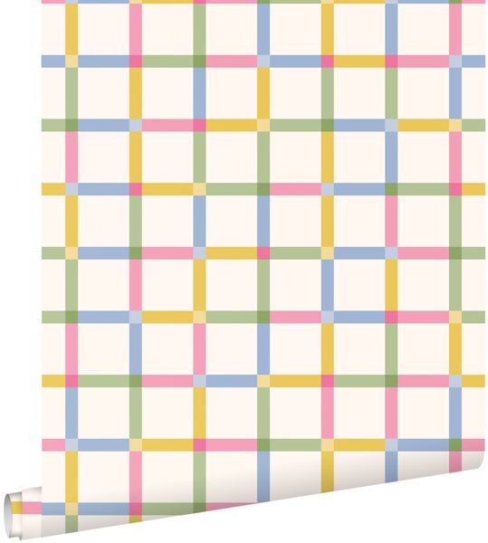 Vliestapete mit Karomuster in bunten Farben auf hellem Hintergrund