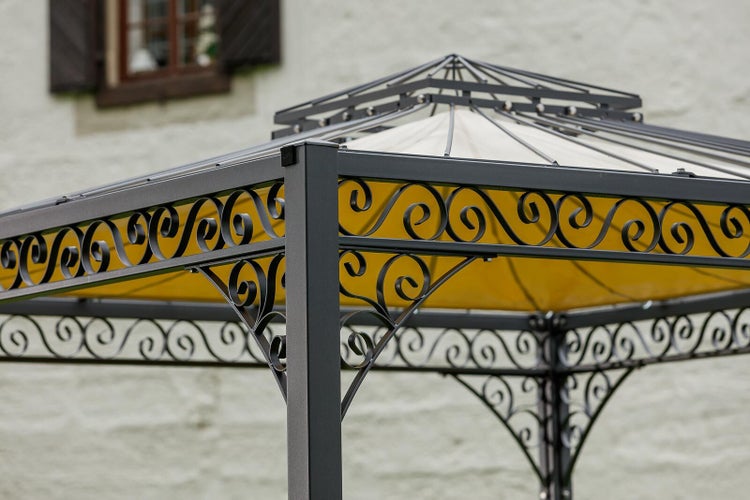 Pavillon ELEO Genua 3 x 3 m anthrazit - pulverbeschichtet | mit Sonnensegel ecru
