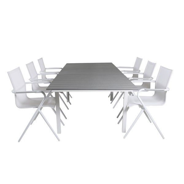 Levels Gartenset Tisch 100x160/240cm und 6 Stühle Alina weiß, grau. 100 X 160 X 75 cm