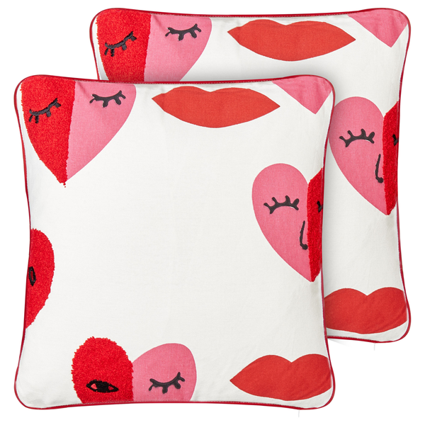Dekokissen 2er Set PERIWINKLE Baumwolle 45 x 45 cm Weiß Herzmotiv