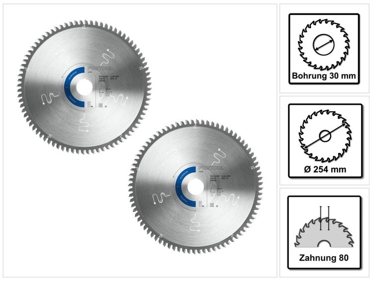 Festool Spezial Kreissägeblatt Set 2x TF80 A 254 x 2,4 x 30 mm ( 2x 575978 ) für TKS 80 Tischkreissäge