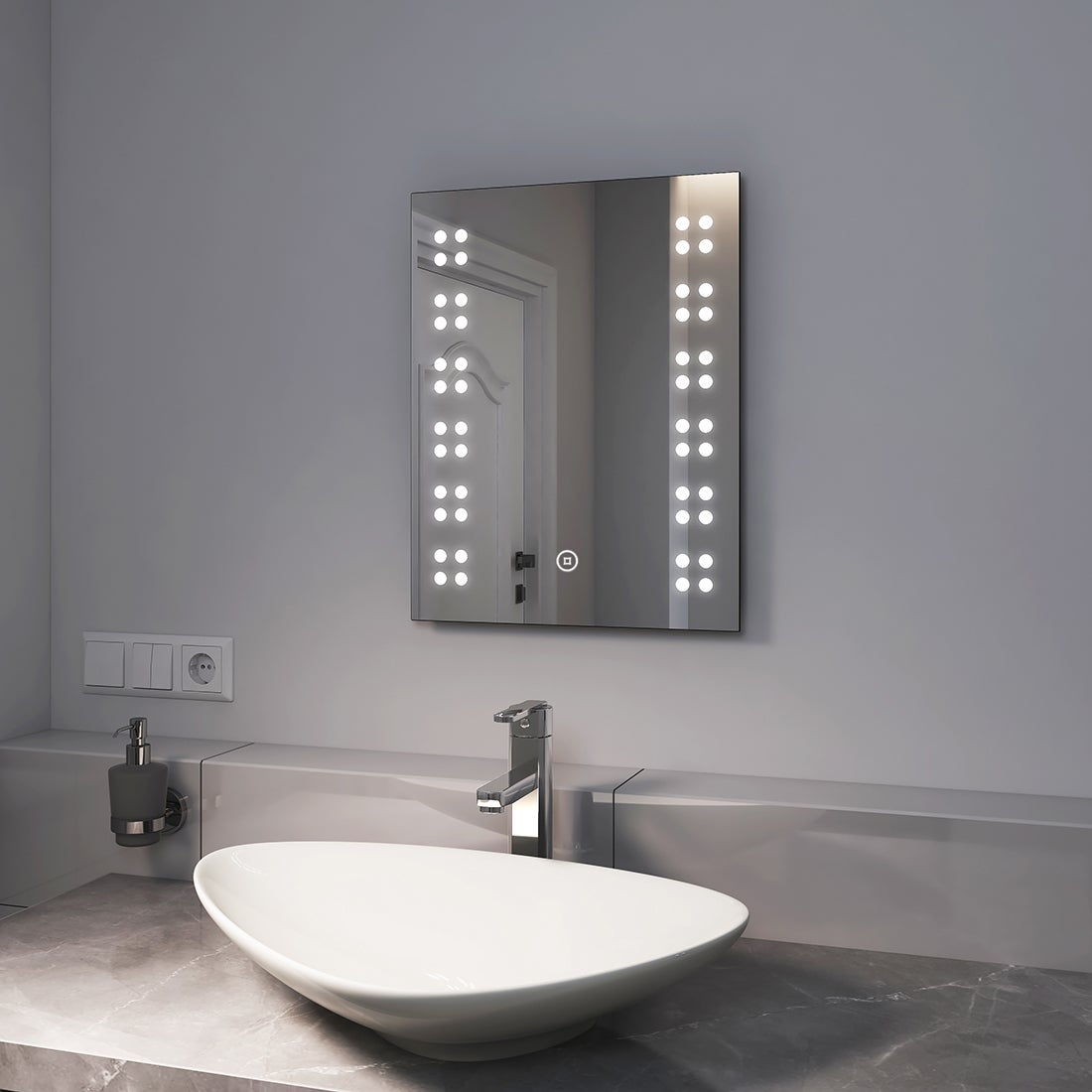 EMKE LED Badspiegel mit Beleuchtung 39x50cm Badezimmerspiegel mit Touchschalter Wandspiegel mit Beleuchtung 6000K Kaltweiß Lichtspiegel IP44 energiesparend