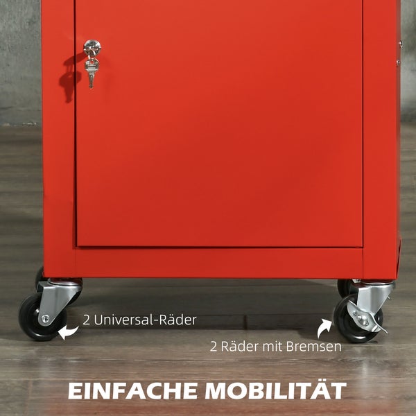 DURHAND, 2-in-1 Werkstattwagen, Rollwagen zur Werkzeugaufbewahrung, 46L x 28B x 94H cm, Stahl, Rot