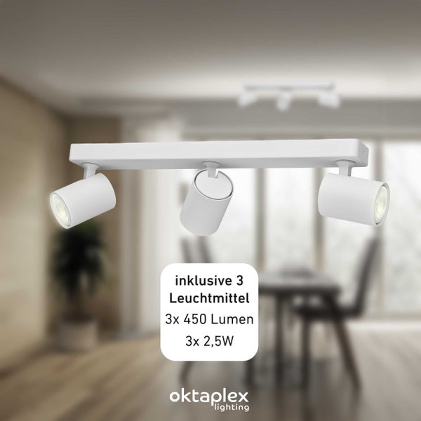 Bora Deckenstrahler LED 3-flammig warmweiss 450lm 2,5W schwenkbar für Wohnräume Flur Esszimmer Küche weiß