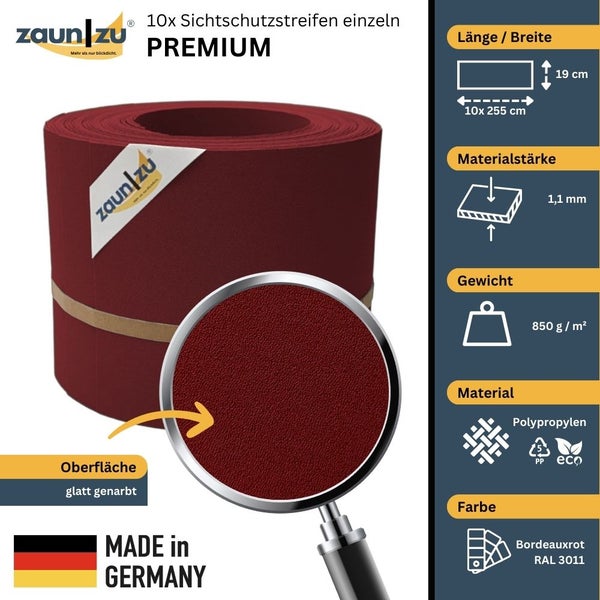 Zaun zu Sichtschutzstreifen, 10 Stück, Produktdetails zu Material, Abmessungen und Eigenschaften