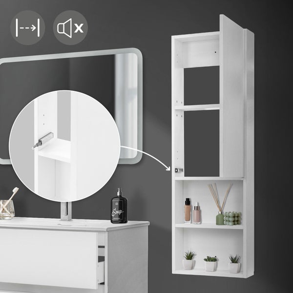 ML-Design Hochschrank Weiß, 35x110x14,5 cm, Badschrank hängend mit Tür & offenen Fächern, Badezimmerschrank schmal, Aufbewahrungsschrank für Bad, Hängeschrank 4 Ablagen, Badezimmermöbel Badmöbel Regal
