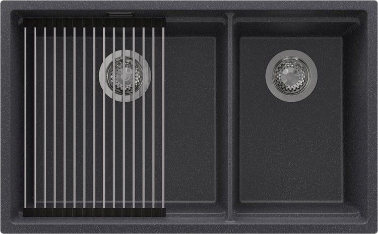 Küchenspüle mit zwei Becken und Abtropfgitter