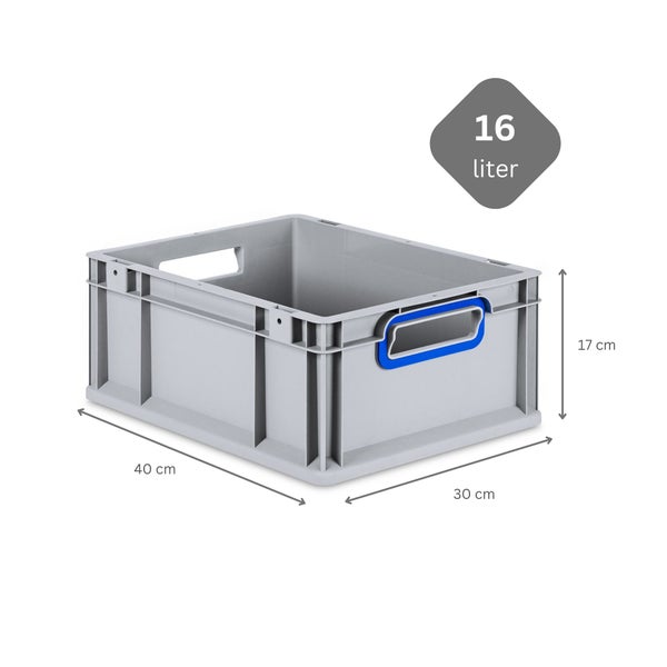 PROREGAL Spar Set 10x Eurobox Nextgen Color HxBxT 17 x 30 x 40 cm 16 Liter Griffe Blau Offen Glatter Boden Eurobehälter Transportbox