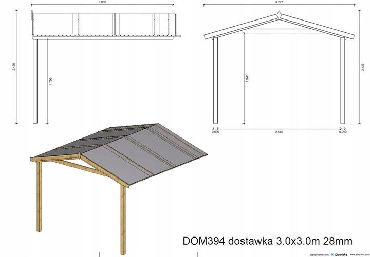 Gartenhaus, Gerätehaus 18m2 - 3x3m - 28mm - Imprägniert