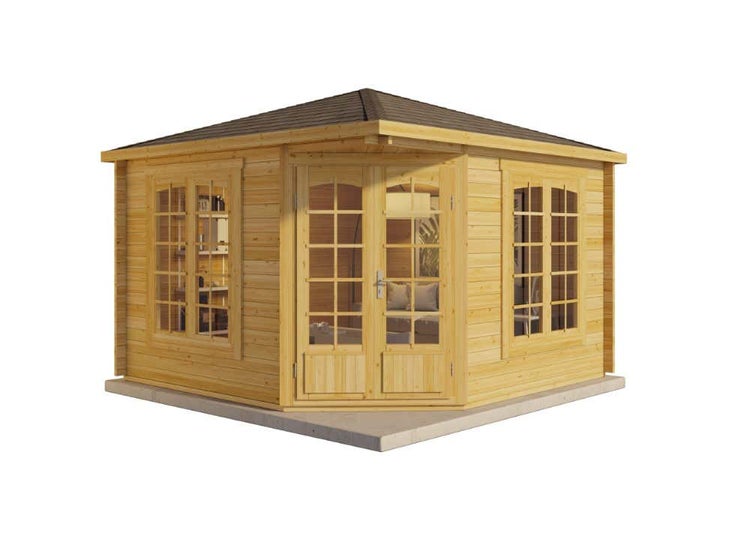 Alpholz 5-Eck Gartenhaus Josephine-40 B aus Massiv-holz, Gerätehaus mit 40 mm Wandstärke, Garten Holzhaus inklusive Montagematerial, Geräteschuppen Größe: 352 x 352 cm, Spitzdach