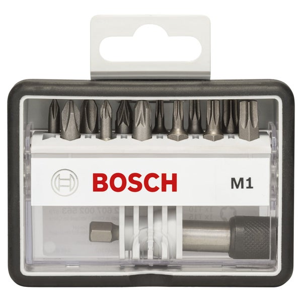 Bosch Logo Bitset mit verschiedenen Bits und Bithalter in einer Aufbewahrungsbox.