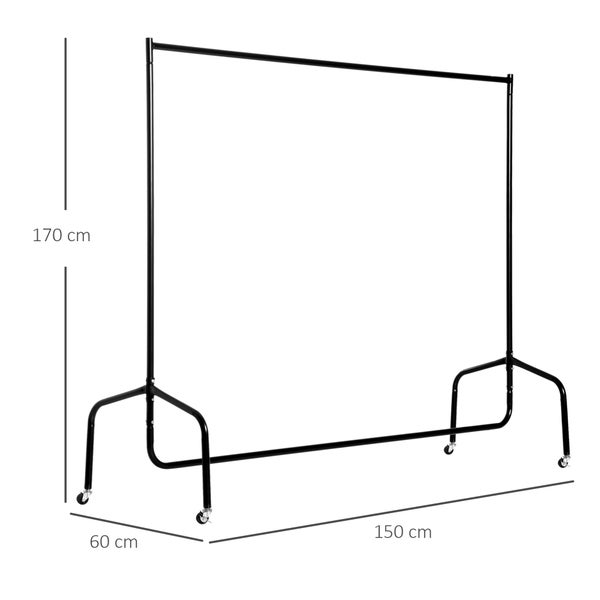 HOMCOM, Kleiderständer, Wäscheständer , L150 x B60 x H170 cm, Metall, Schwarz