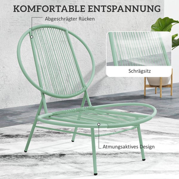 Outsunny Bistro-Set 3-teilig aus Stahl Wetterfest Gartenmöbel Set mit Bistrotisch Ergonomische Muschelförmige Gartenstühlen Outdoor Balkonmöbel Set Sitzgruppe Balkonset Gartengarnitur Grün