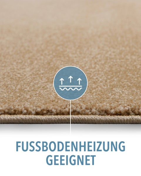Symbol Teppichboden geeignet für Fußbodenheizung.