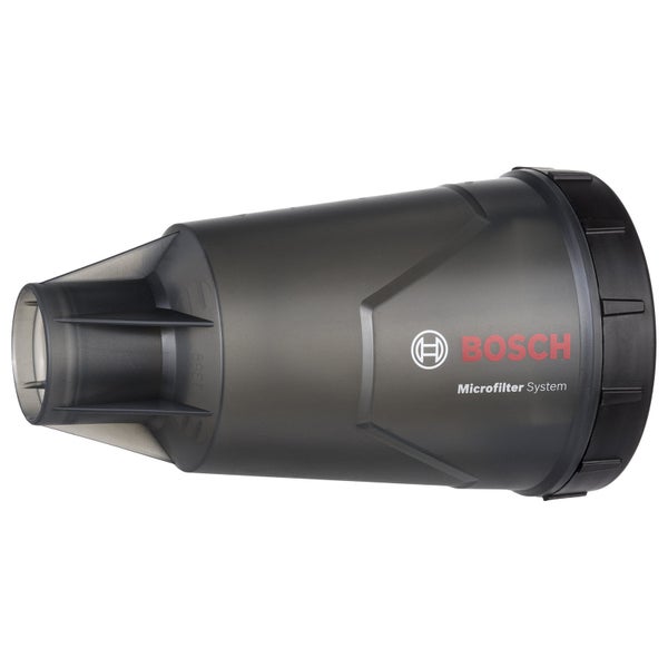 Bosch Microfilter System Staubbox für Elektrowerkzeuge aus Kunststoff in konischer Form.