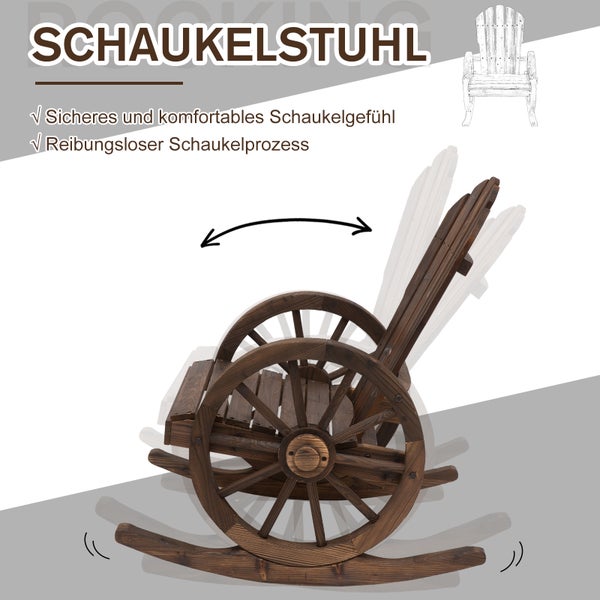 Outsunny Schaukelstuhl, Rustikaler Relaxstuhl, Gartenstuhl mit Rollen-Design, Schwingsessel, Massivholz, Dunkelbraun, 68 x 88 x 92 cm