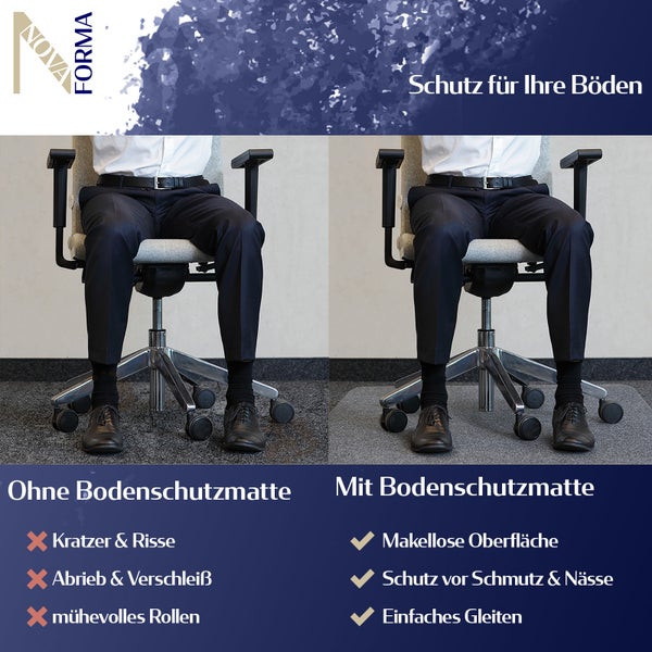 Bodenschutzmatte PC DURA MAT - 100x120 cm - Teppichboden - Polycarbonat Bürostuhlunterlage - Schutzmatte mit Ankernoppen für Ihre Böden
