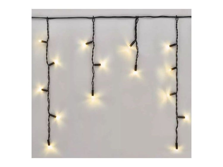 LED Eiszapfen Lichterkette mit warmweißen Lichtquellen für eine festliche Beleuchtung.