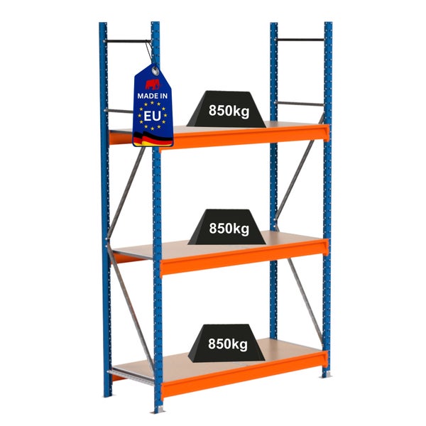 Lagerregal mit drei Ebenen und einer Traglast von 850 Kilogramm pro Ebene