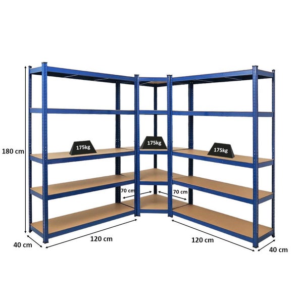 PROREGAL Mega Deal 1 x Eckregal & 2x Schwerlastregal Ragnar HxBxT 180 x 190 x 40 cm Fachlast 175 kg Blau Kellerregal Steckregal Garagenregal