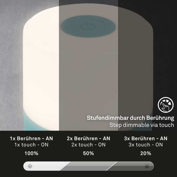 BRILONER ? Mini LED Akku Tischleuchte IP44, Stufenweise Dimmbar, Touch, Mobiles Licht, LED Tischlampe Aussen, 7 cm hoch, Blau