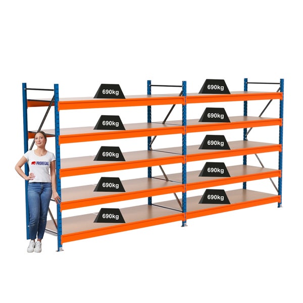 Lagerregal mit mehreren Ebenen, Traglast 690 Kilogramm je Ebene