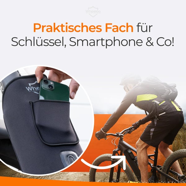 E-Bike Akku Schutzhülle mit Flaschenhalter Öffnung I Ebike Schutz mit Reißverschluss + Tasche I für mehr Reichweite I universale Passform I Fahrrad Abdeckung für integrierte E bike Akkus I WHEELOO