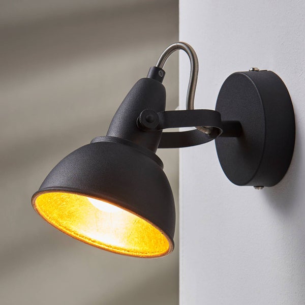 Schwarze Wandleuchte mit flexiblem Arm und verstellbarem Kopf