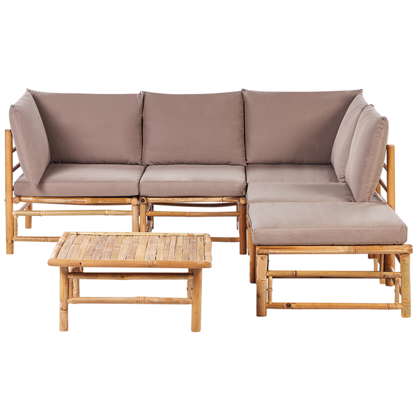 Garten Ecksofa mit Tisch 5-Sitzer CERRETO linksseitig Bambusholz Taupe